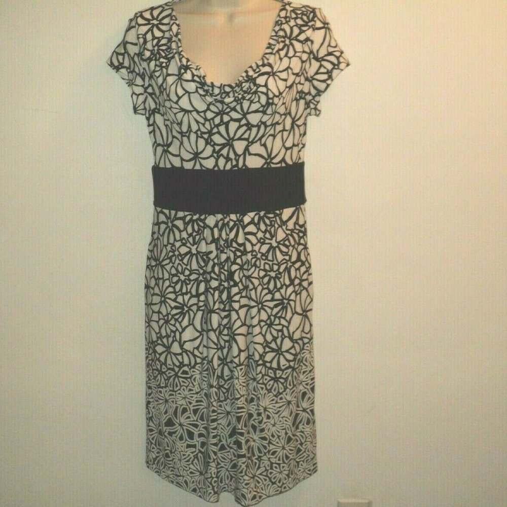 Ellen Tracy Dress Size 4 Black & Cream Floral